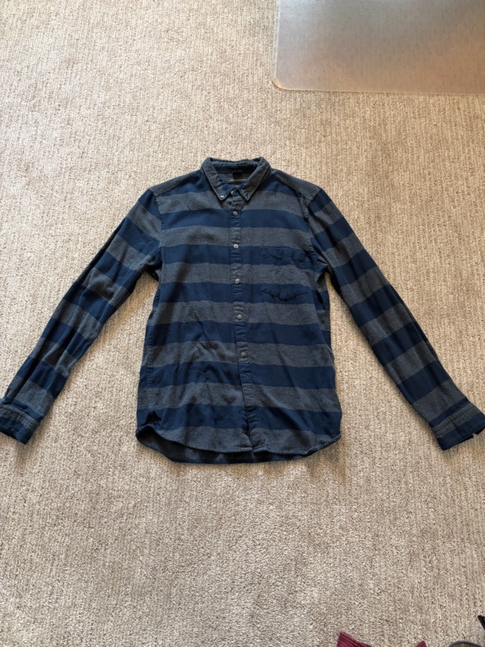 French Connection Navy and Gray Striped Button-Down Shirt